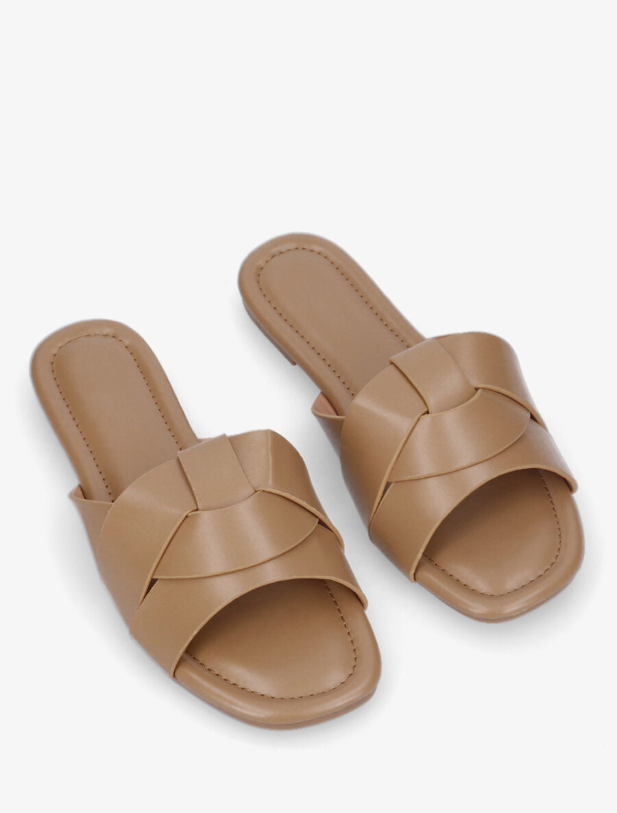 Claquettes à brides entrelacées - Camel - 4