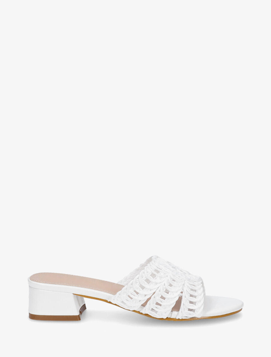 Mules style macramé en simili - Blanc - 5