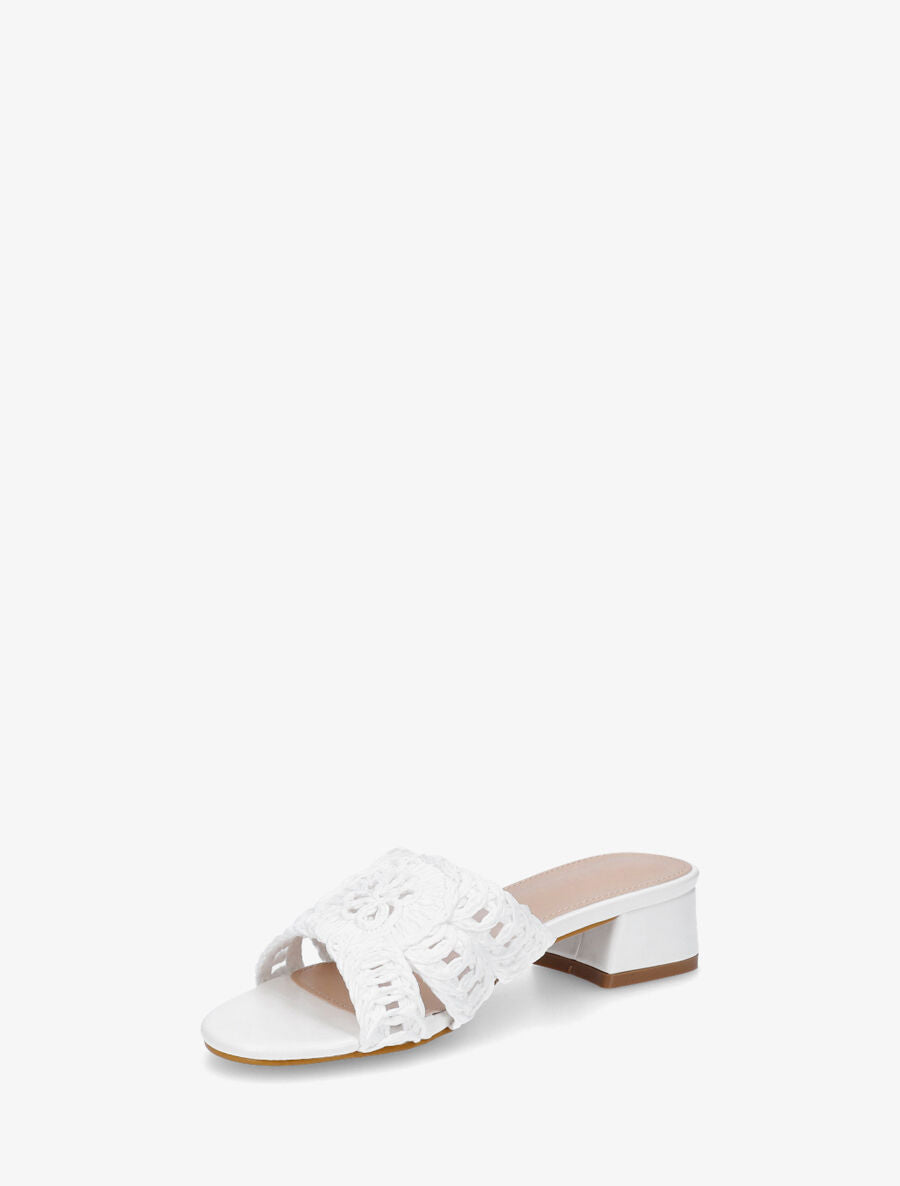 Mules style macramé en simili - Blanc - 3