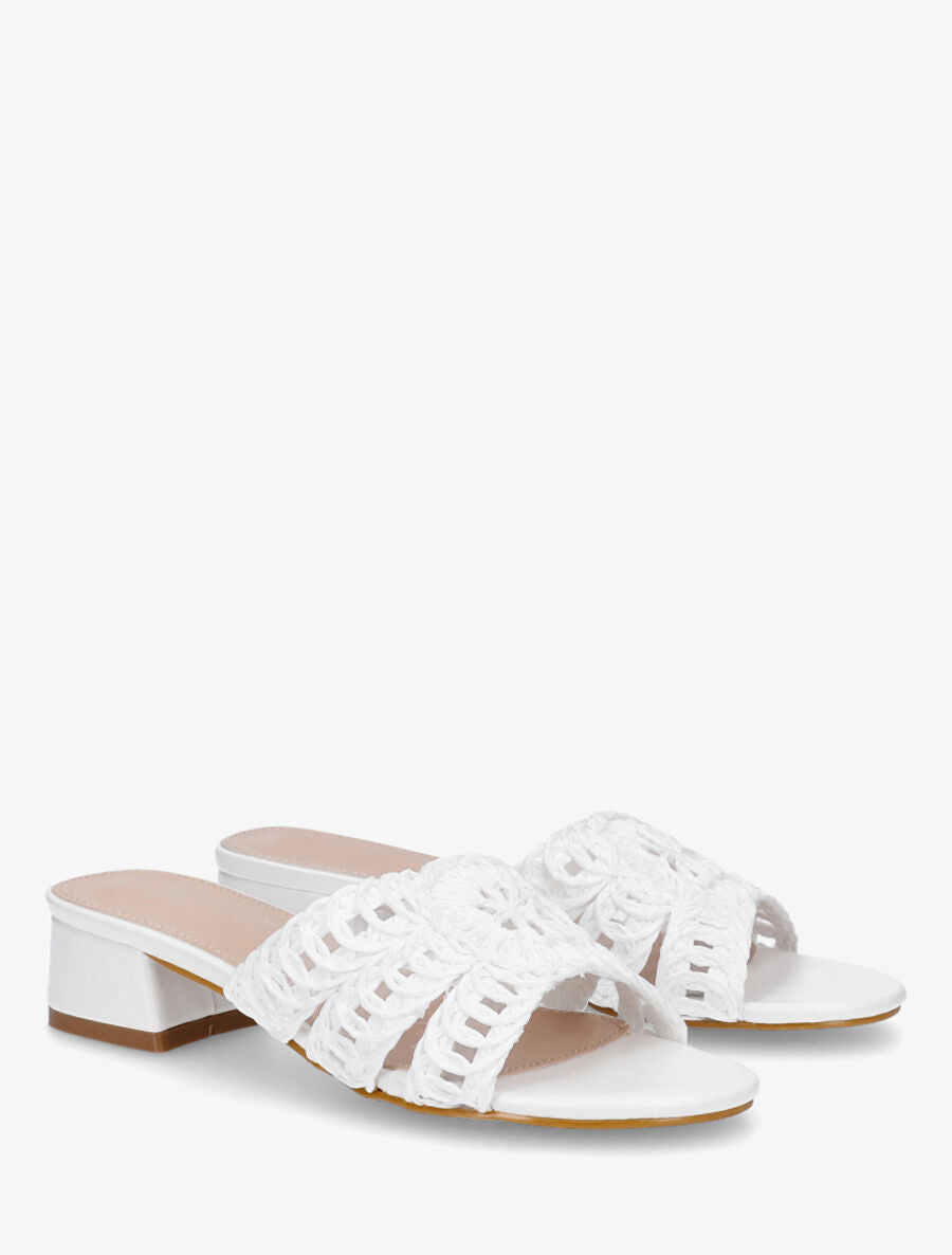 Mules style macramé en simili - Blanc - 4