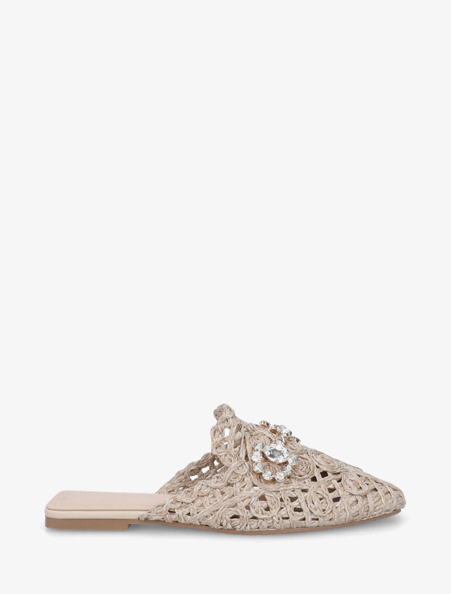Mules effet paille à boucle fantaisie - Beige - 5