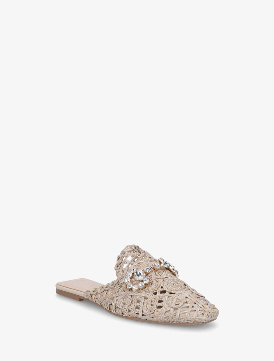 Mules effet paille à boucle fantaisie - Beige - 2