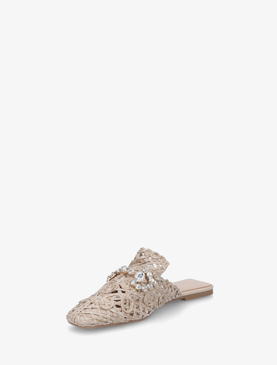 Mules effet paille à boucle fantaisie - Beige - 3
