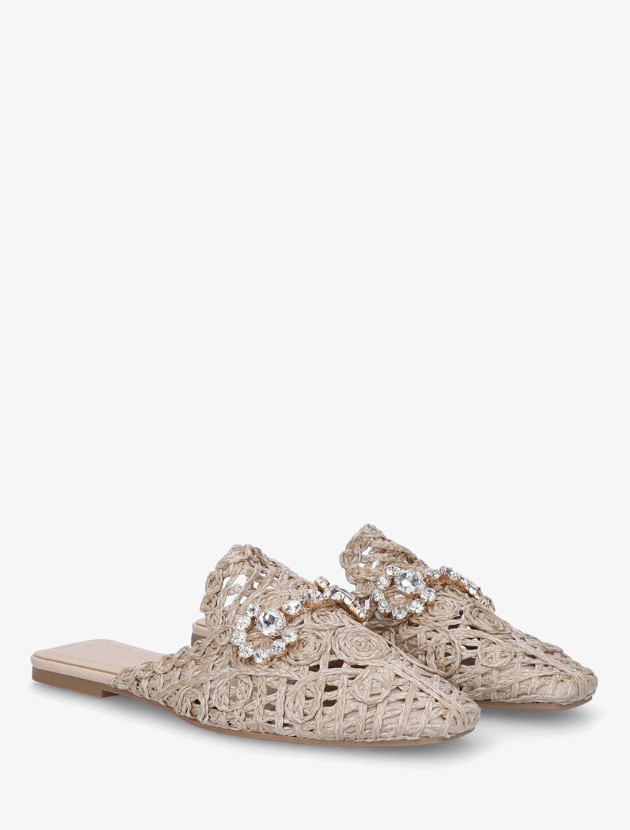 Mules effet paille à boucle fantaisie - Beige - 4