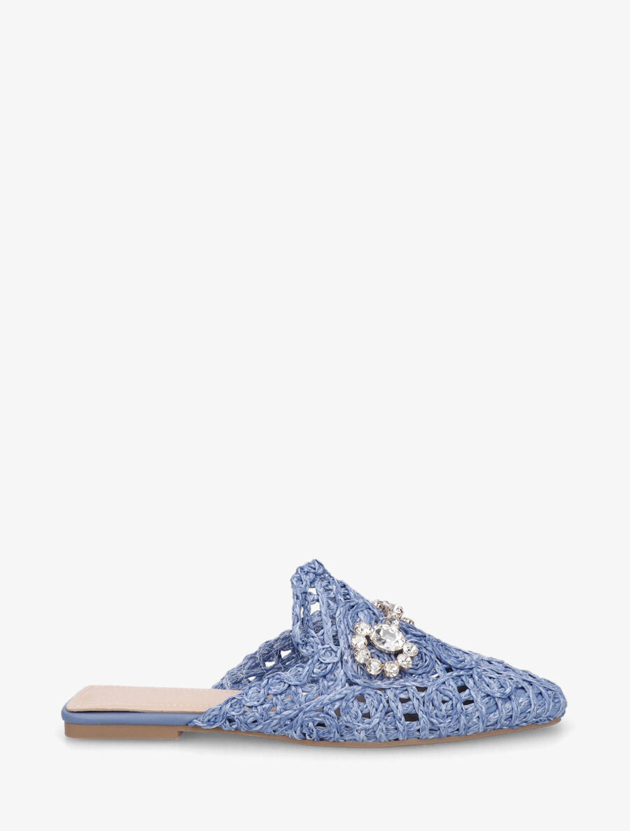 Mules effet paille à boucle fantaisie - Bleu - 5