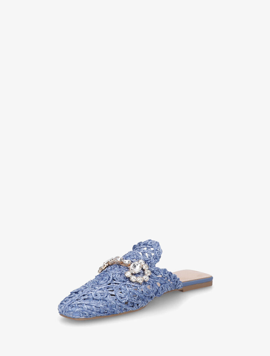 Mules effet paille à boucle fantaisie - Bleu - 3