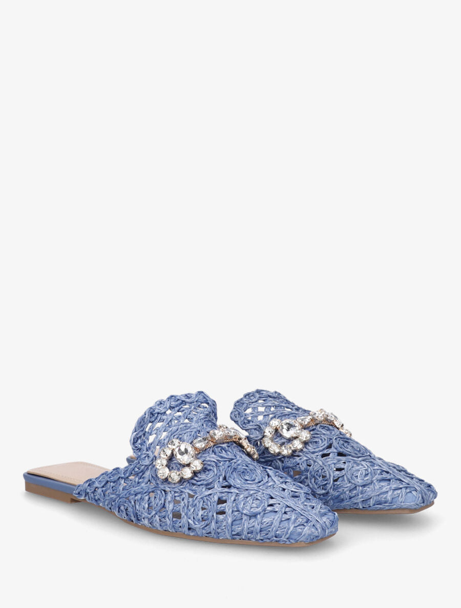 Mules effet paille à boucle fantaisie - Bleu - 4