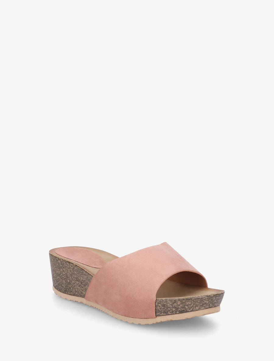 Mules compensées en suédine - Rose - 2