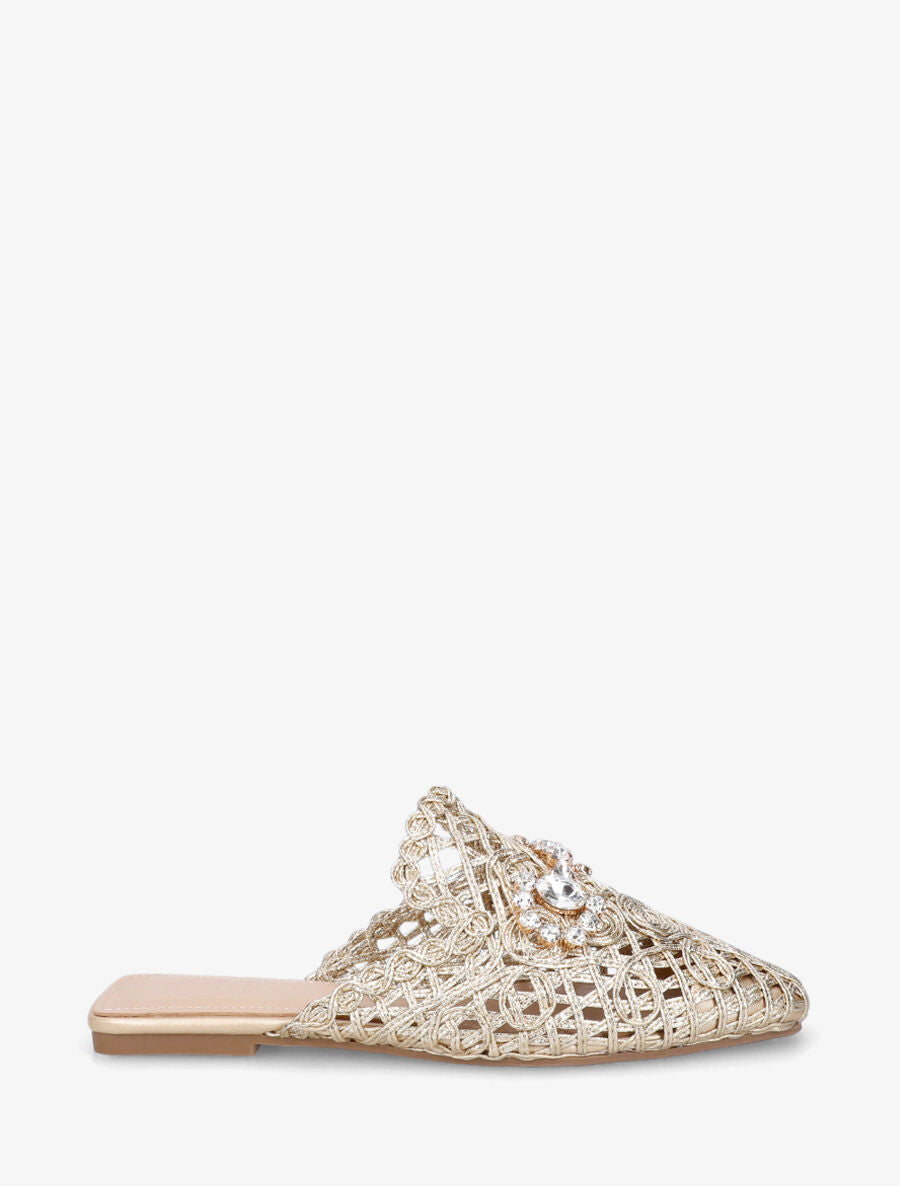 Mules effet paille à boucle fantaisie - Or - 5