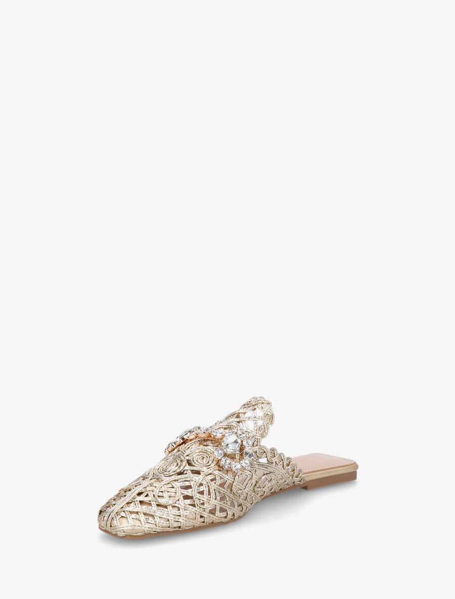 Mules effet paille à boucle fantaisie - Or - 3