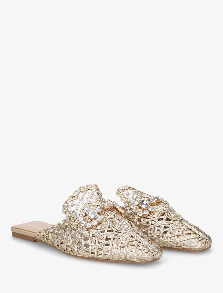 Mules effet paille à boucle fantaisie - Or - 4