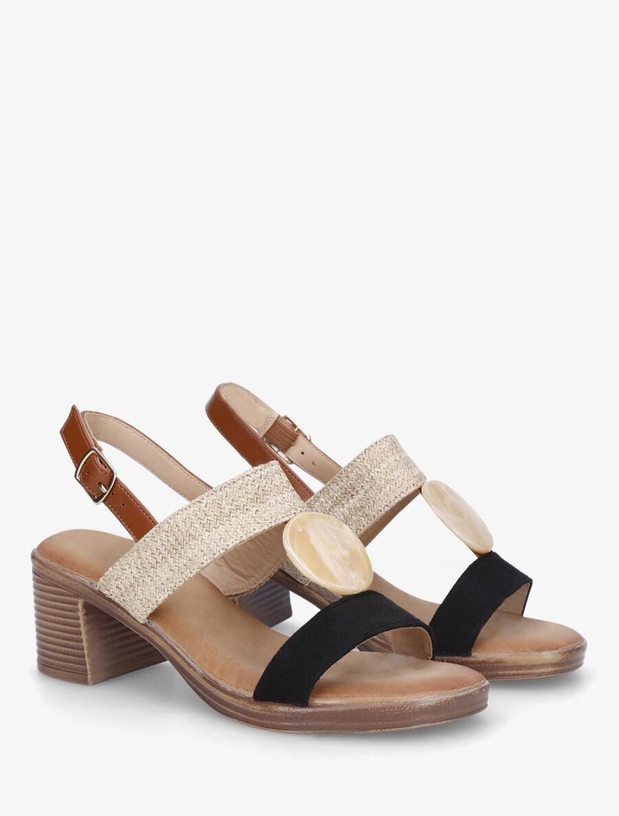 Sandales bi-matière à bijou style marbre - Noir - 5