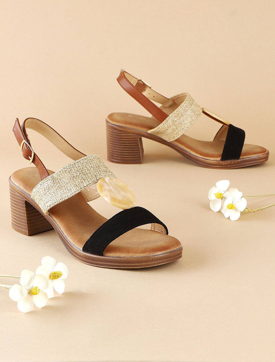 Sandales bi-matière à bijou style marbre - Noir - 1