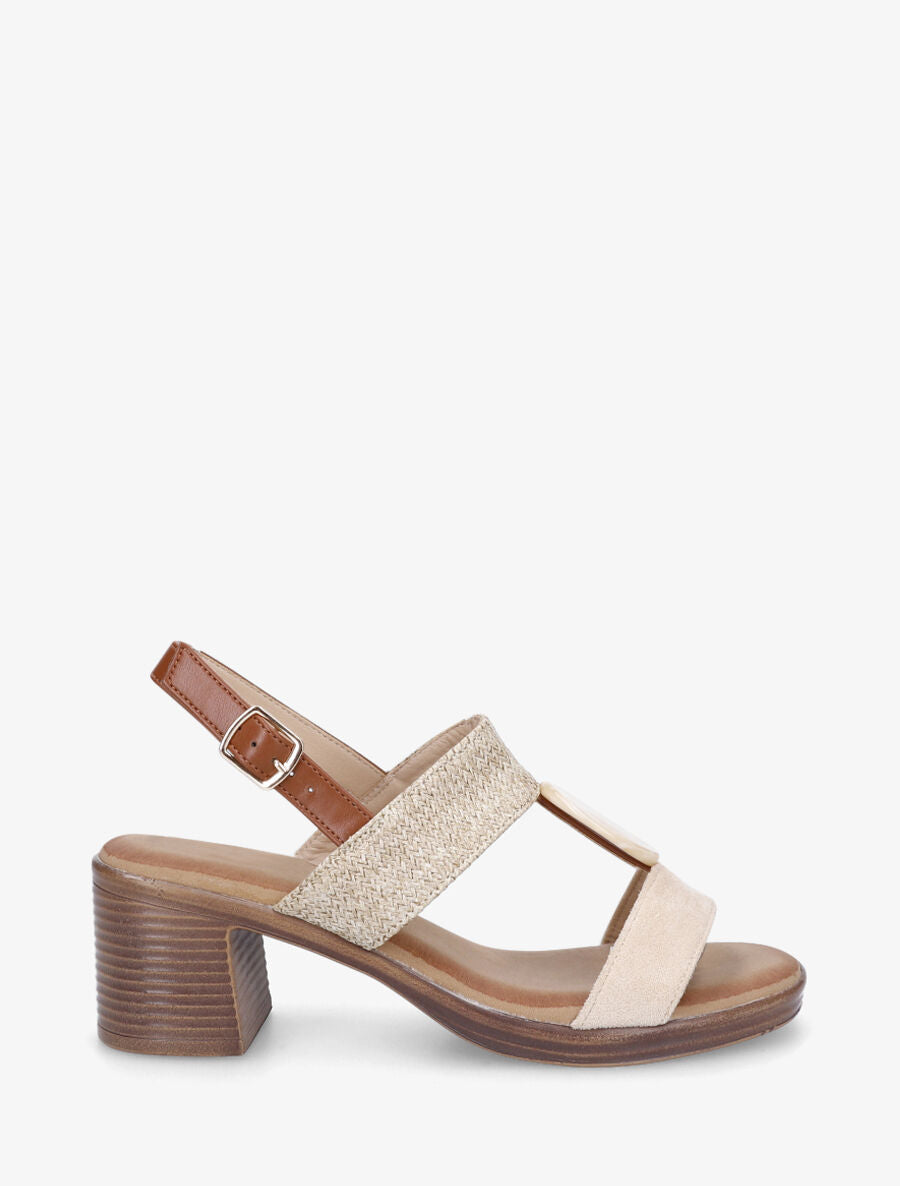 Sandales bi-matière à bijou style marbre - Beige - 1