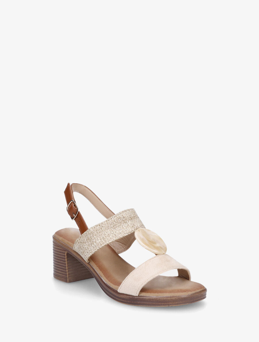 Sandales bi-matière à bijou style marbre - Beige - 2