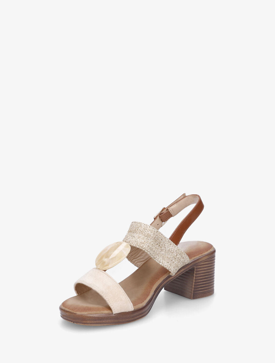 Sandales bi-matière à bijou style marbre - Beige - 3