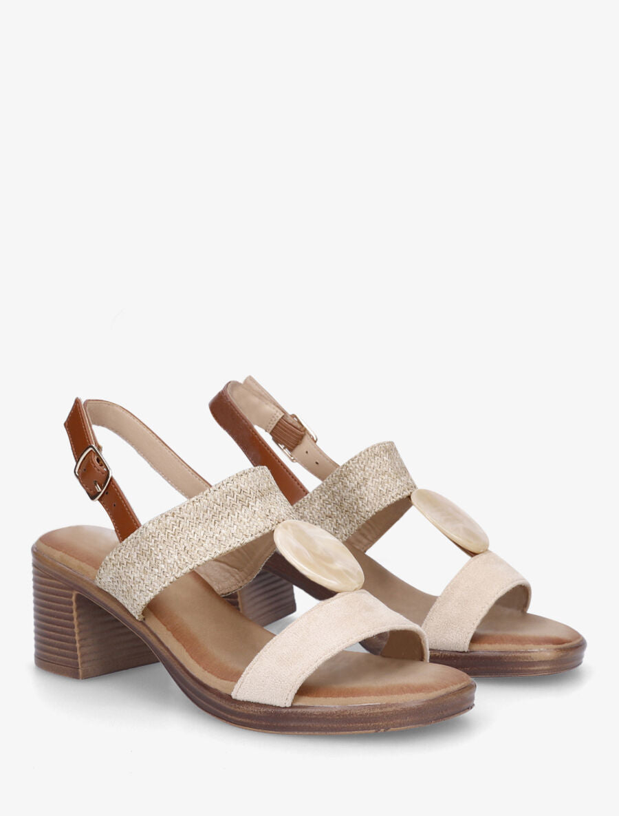 Sandales bi-matière à bijou style marbre - Beige - 4