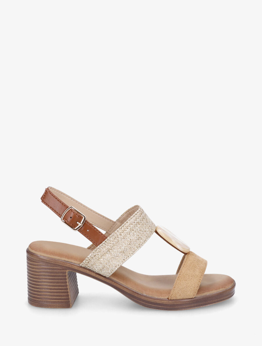 Sandales bi-matière à bijou style marbre - Camel - 2