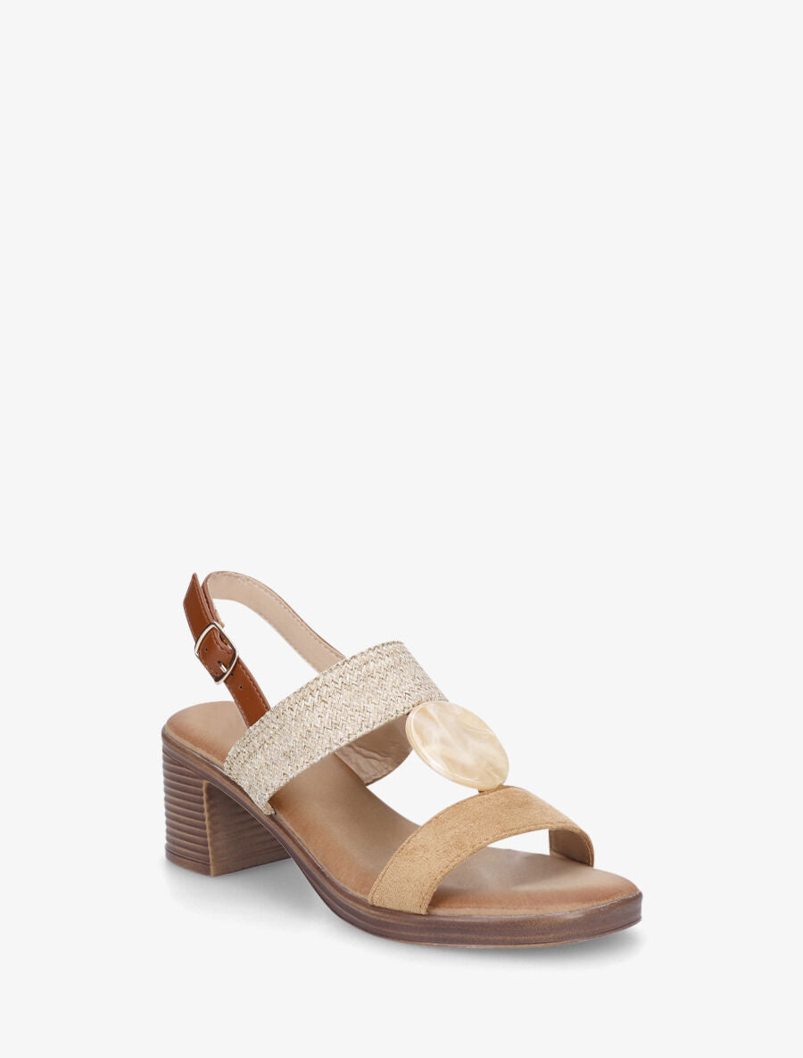 Sandales bi-matière à bijou style marbre - Camel - 3