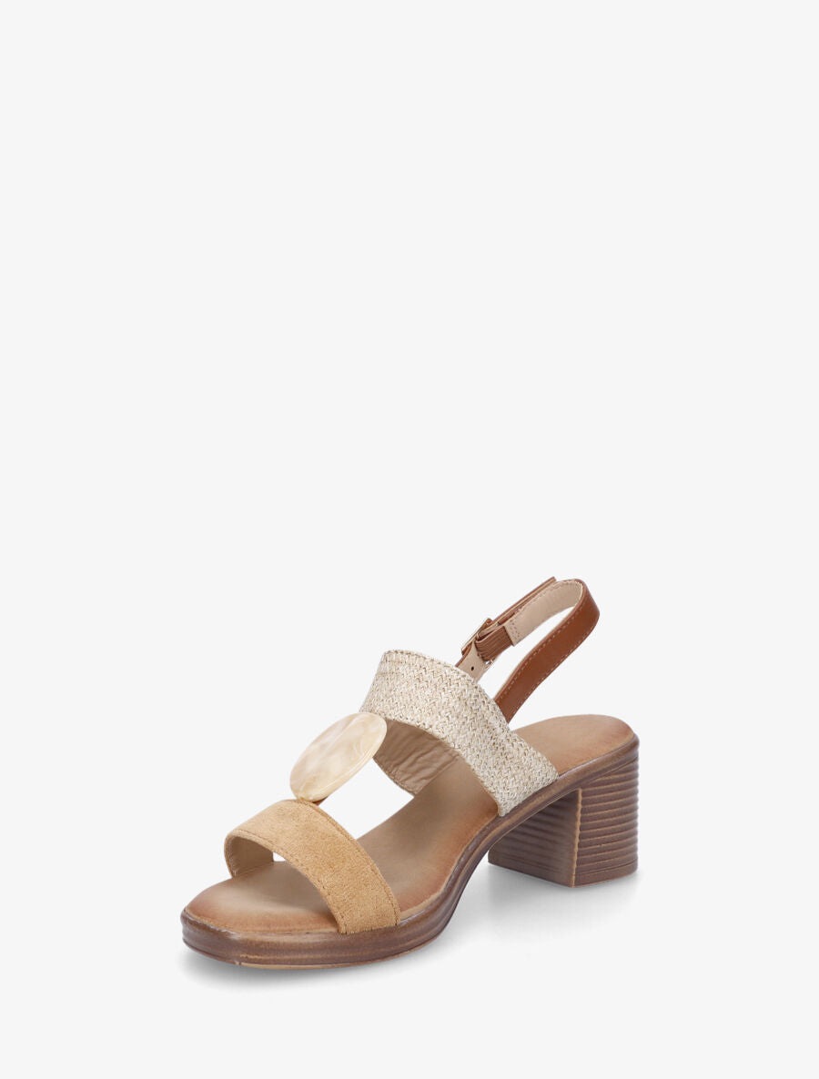 Sandales bi-matière à bijou style marbre - Camel - 4