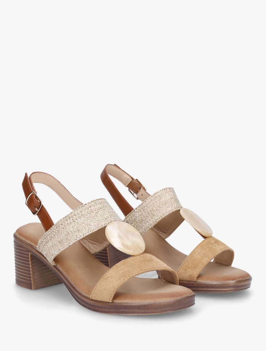 Sandales bi-matière à bijou style marbre - Camel - 5