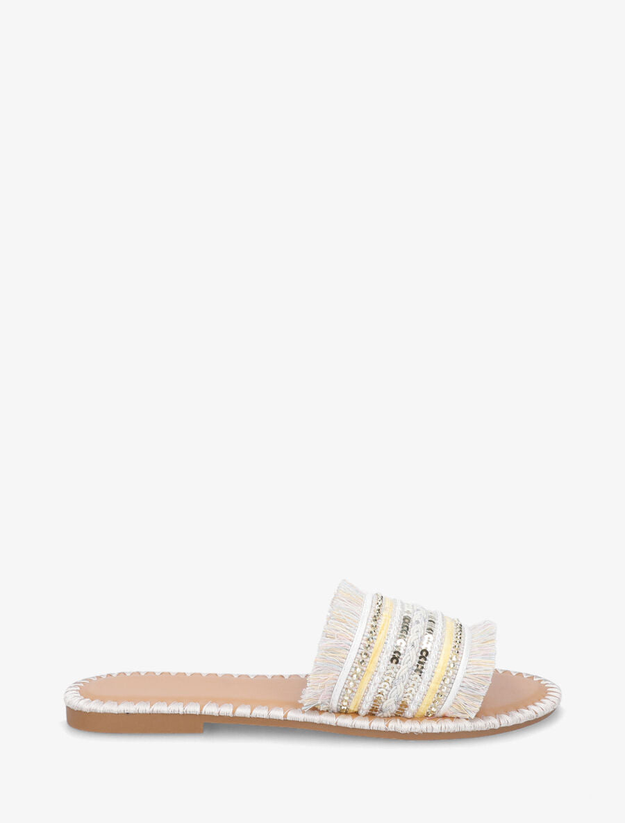 Claquettes à perles et franges - Beige - 5