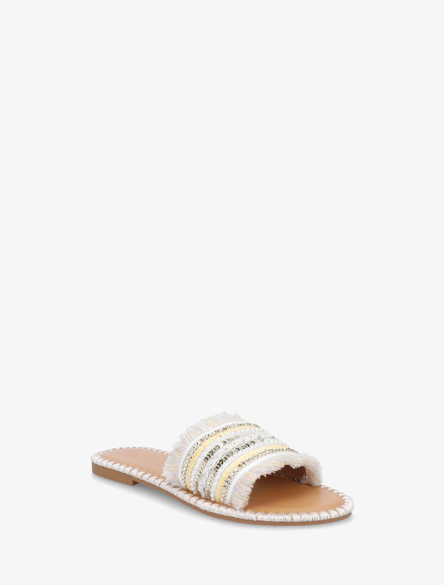 Claquettes à perles et franges - Beige - 2