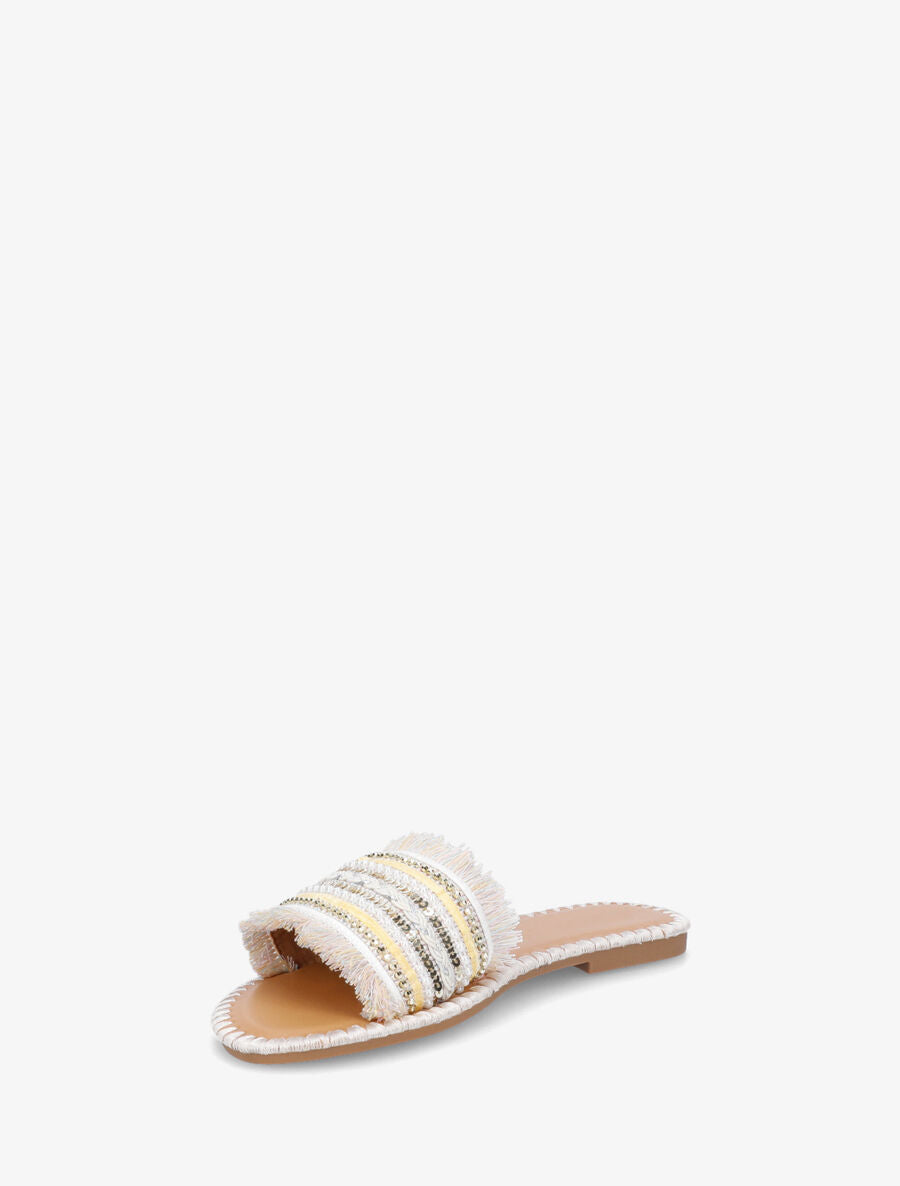 Claquettes à perles et franges - Beige - 3