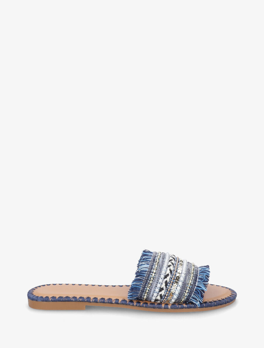 Claquettes à perles et franges - Marine - 1