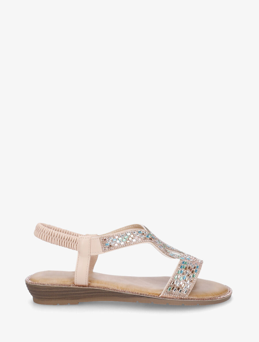 Nu-pieds élastiqués à strass - Rose gold - 1