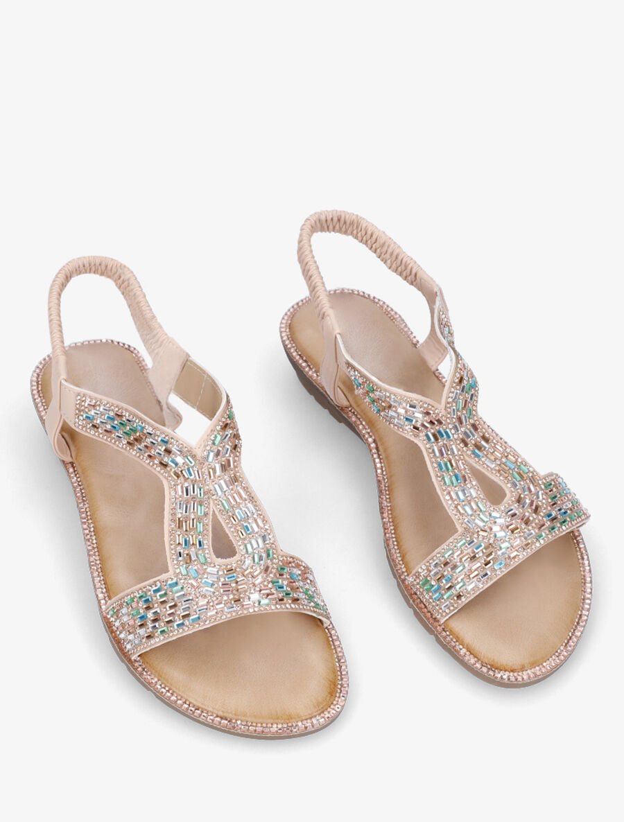 Nu-pieds élastiqués à strass - Rose gold - 4
