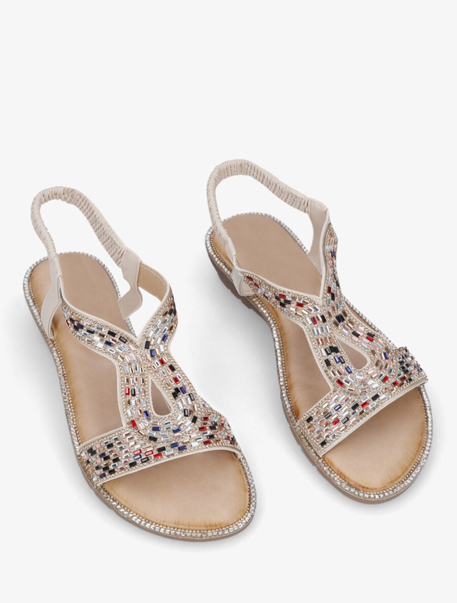 Nu-pieds élastiqués à strass - Or - 4