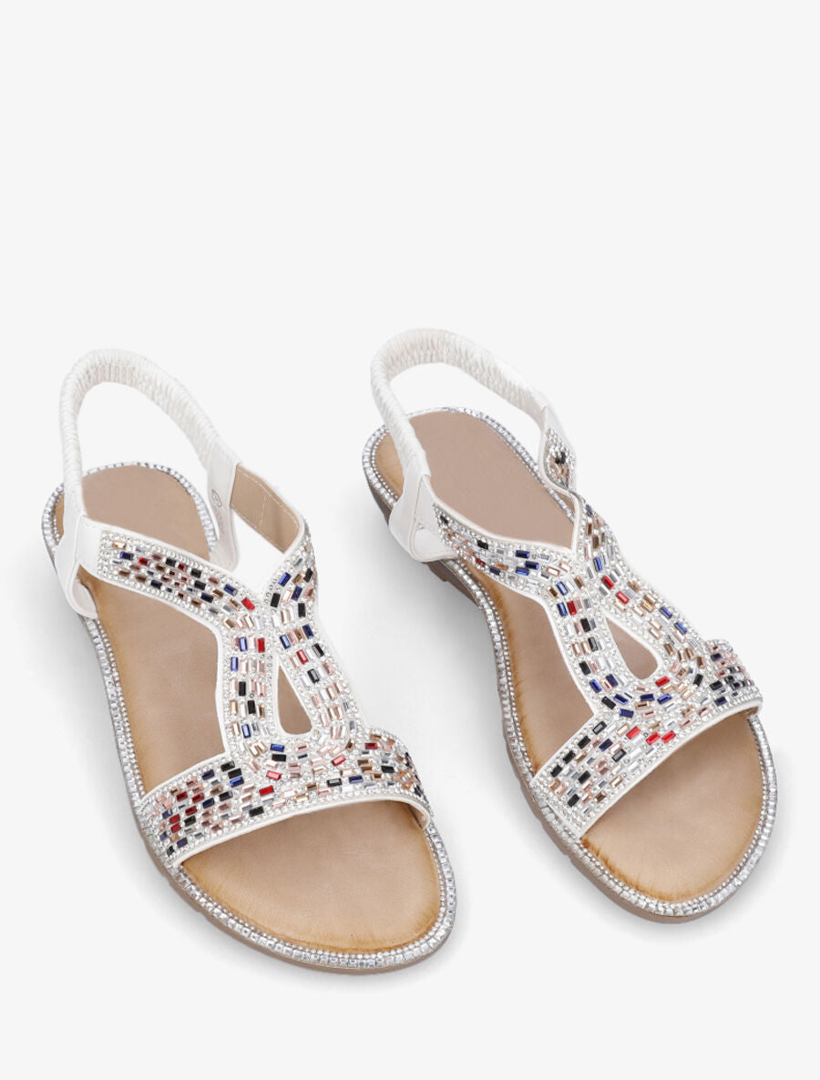 Nu-pieds élastiqués à strass - Argent - 4