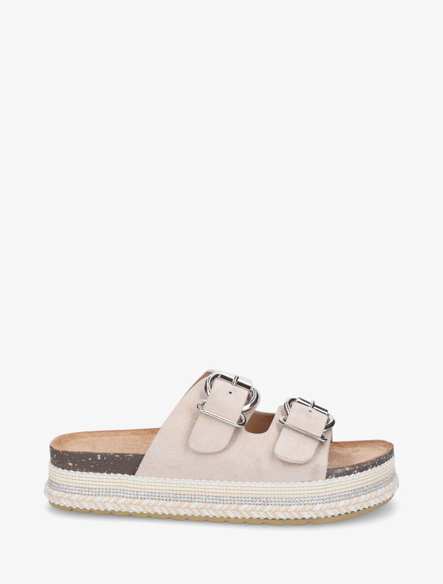 Claquettes en suédine à double boucles - Beige - 1