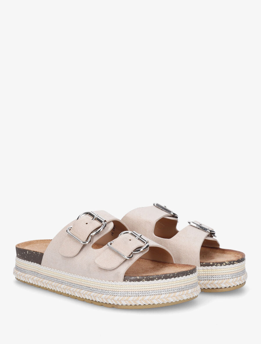 Claquettes en suédine à double boucles - Beige - 4
