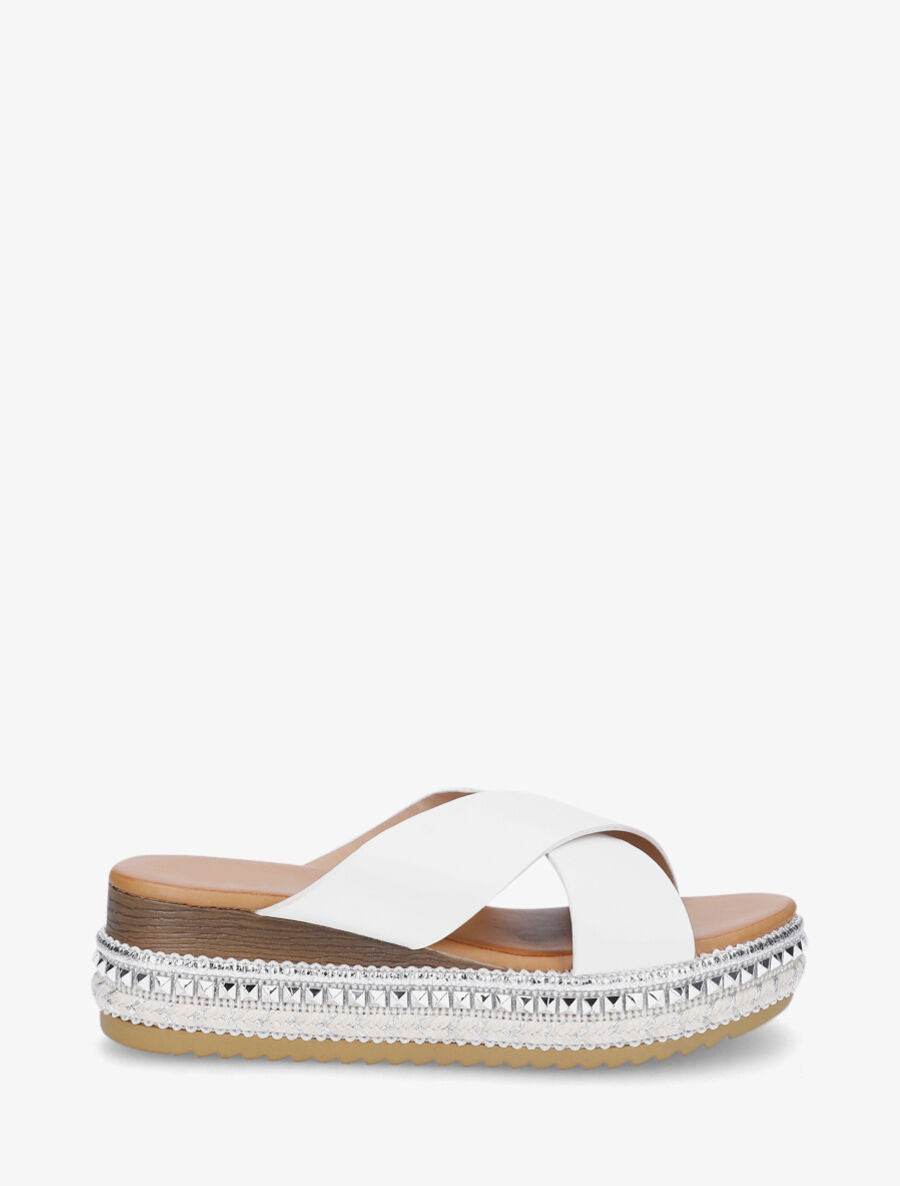 Mules croisées à talon compensé fantaisie - Blanc - 1