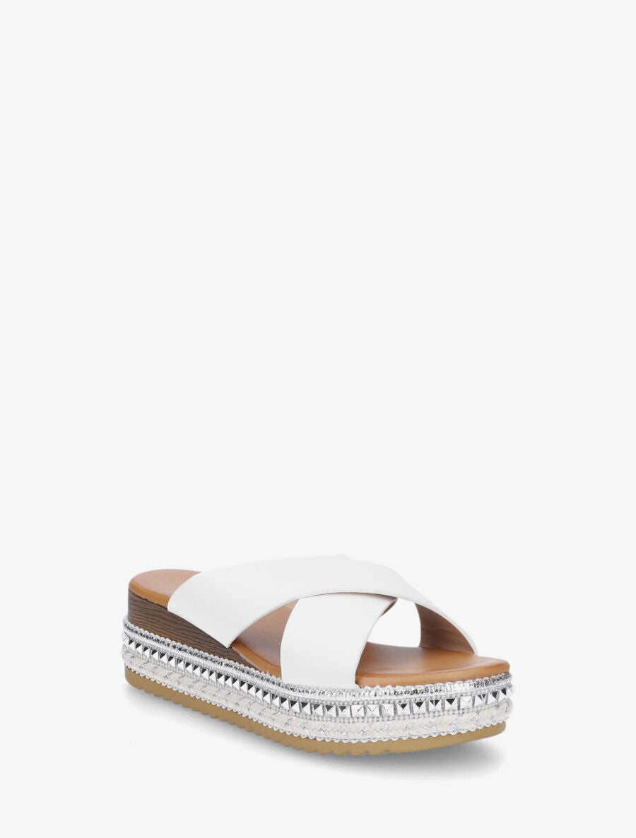 Mules croisées à talon compensé fantaisie - Blanc - 2