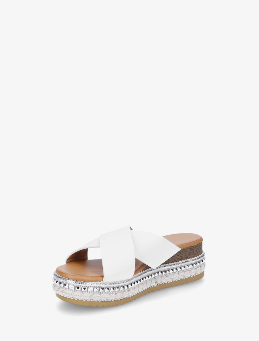 Mules croisées à talon compensé fantaisie - Blanc - 3