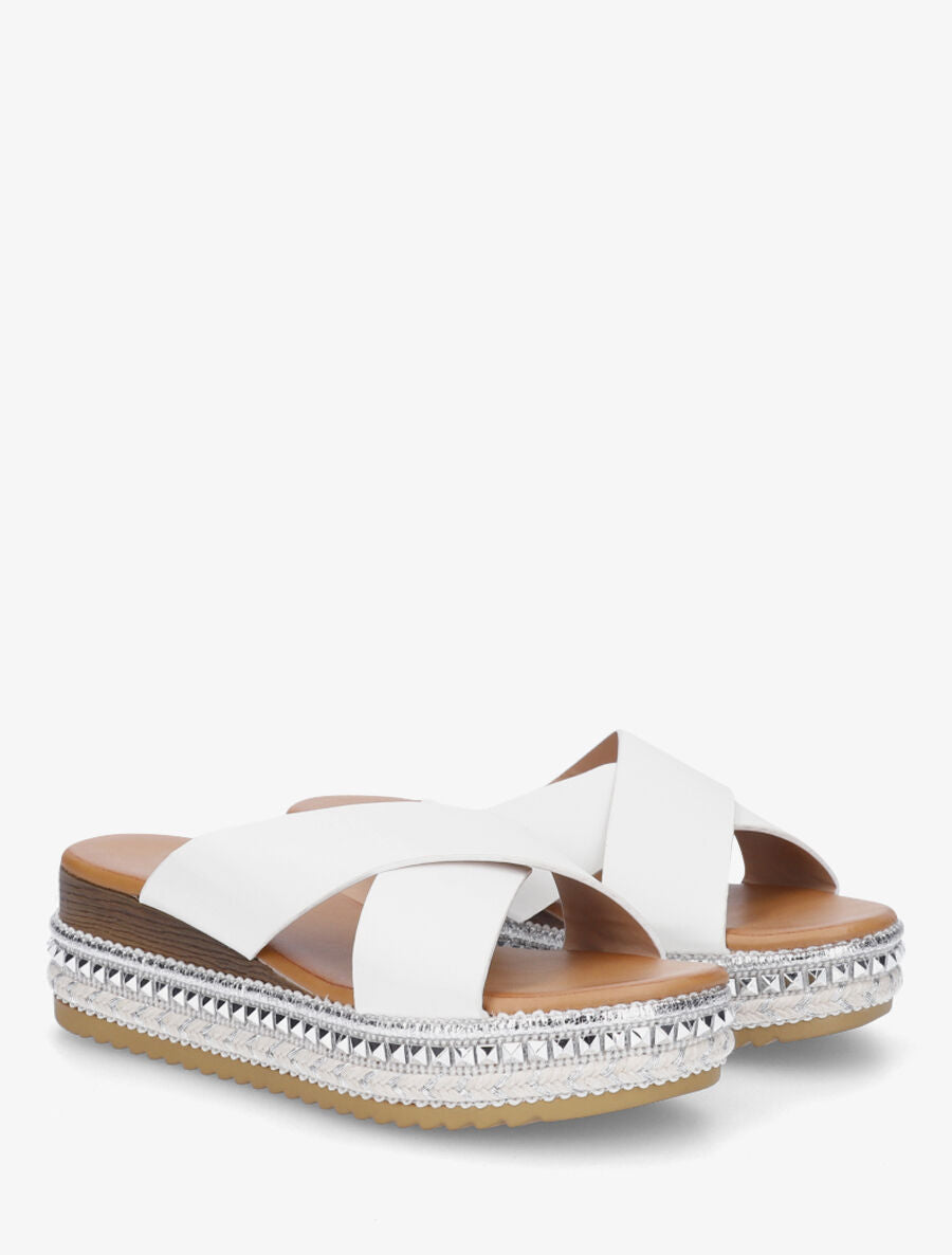 Mules croisées à talon compensé fantaisie - Blanc - 4