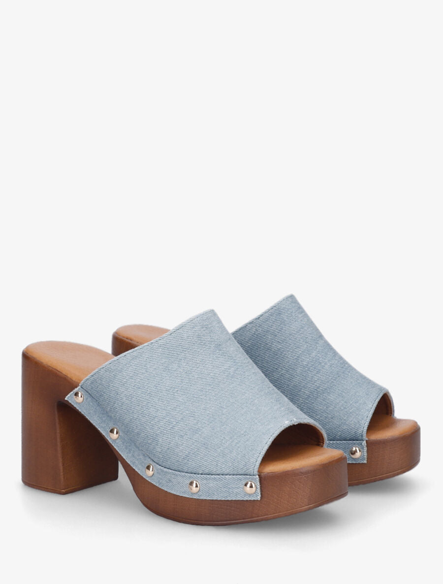 Mules à talon style sabot - Bleu denim - 4