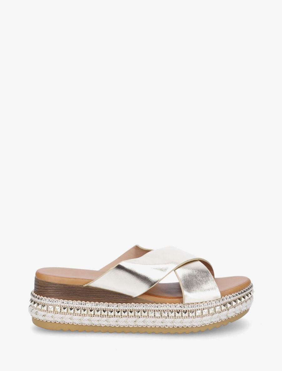 Mules croisées à talon compensé fantaisie - Or - 5