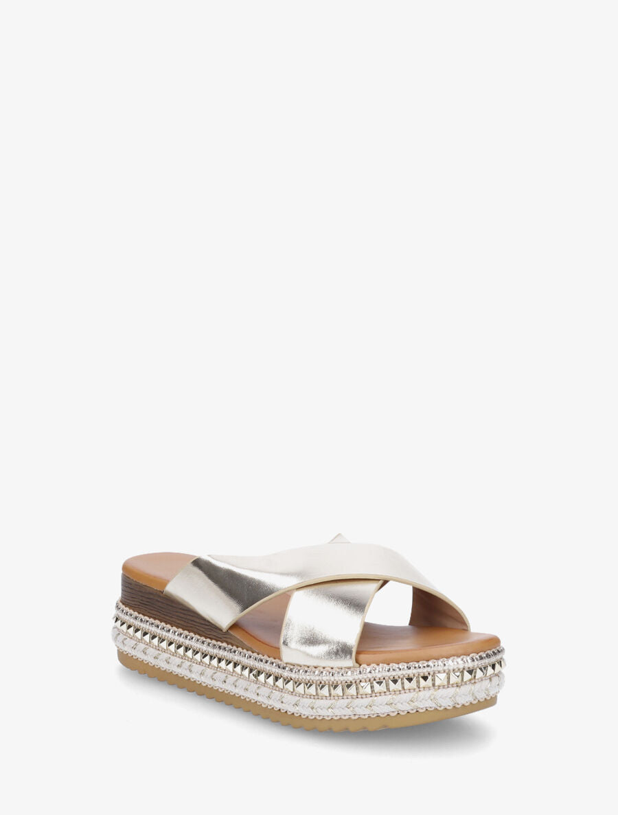 Mules croisées à talon compensé fantaisie - Or - 2