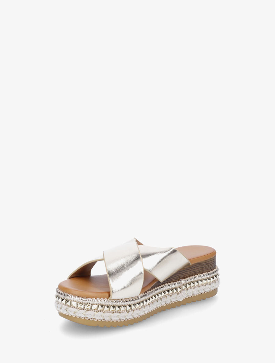 Mules croisées à talon compensé fantaisie - Or - 3