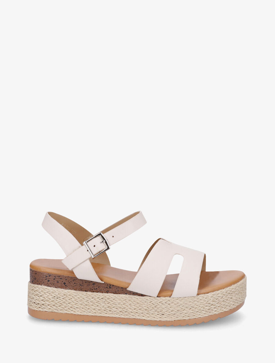 Sandales compensées à bride ajourée - Beige - 1