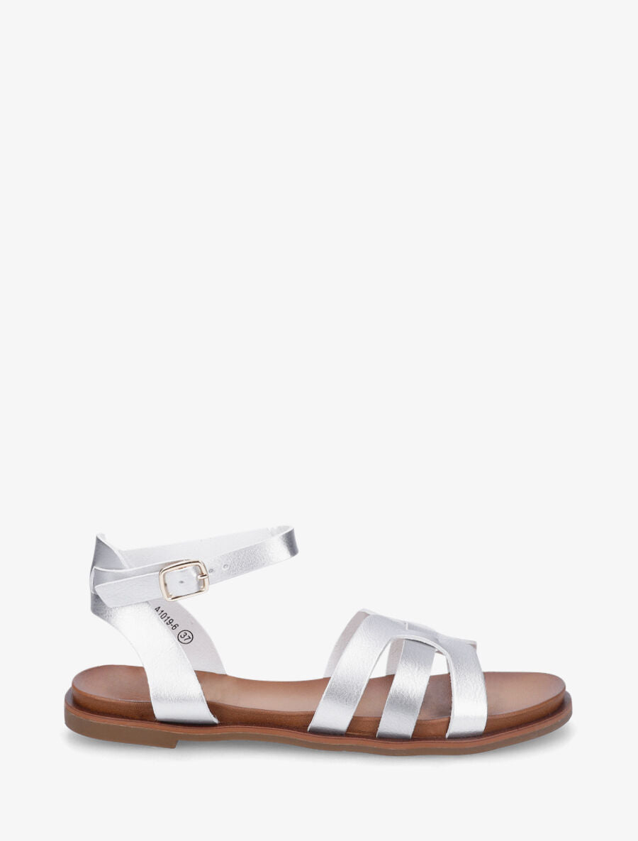 Nu-pieds en simili àtriple brides - Argent - 1