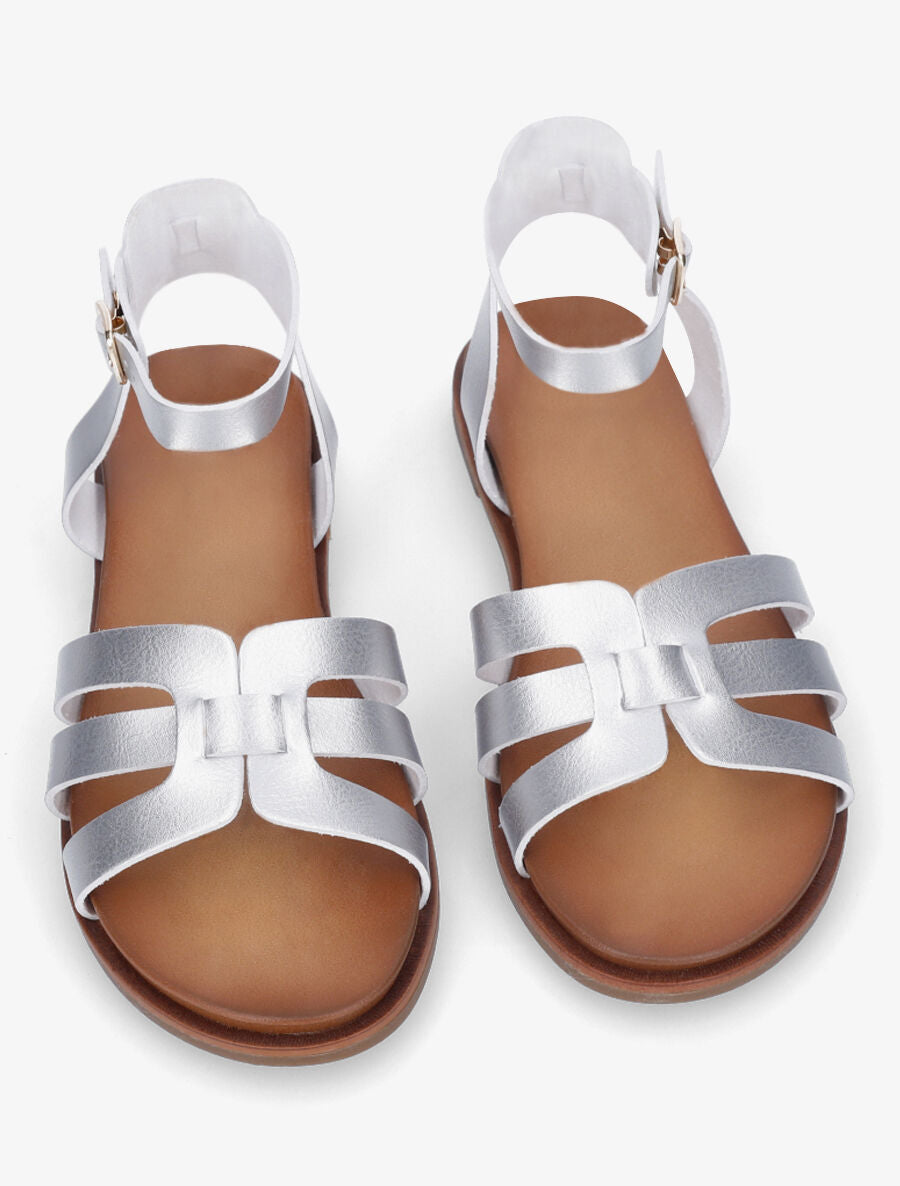 Nu-pieds en simili àtriple brides - Argent - 4