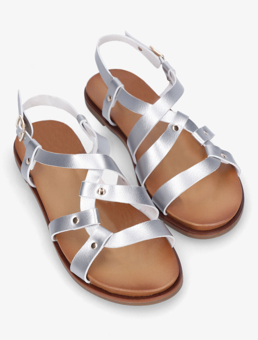 Nu-pieds en simili à bride courbée - Argent - 4