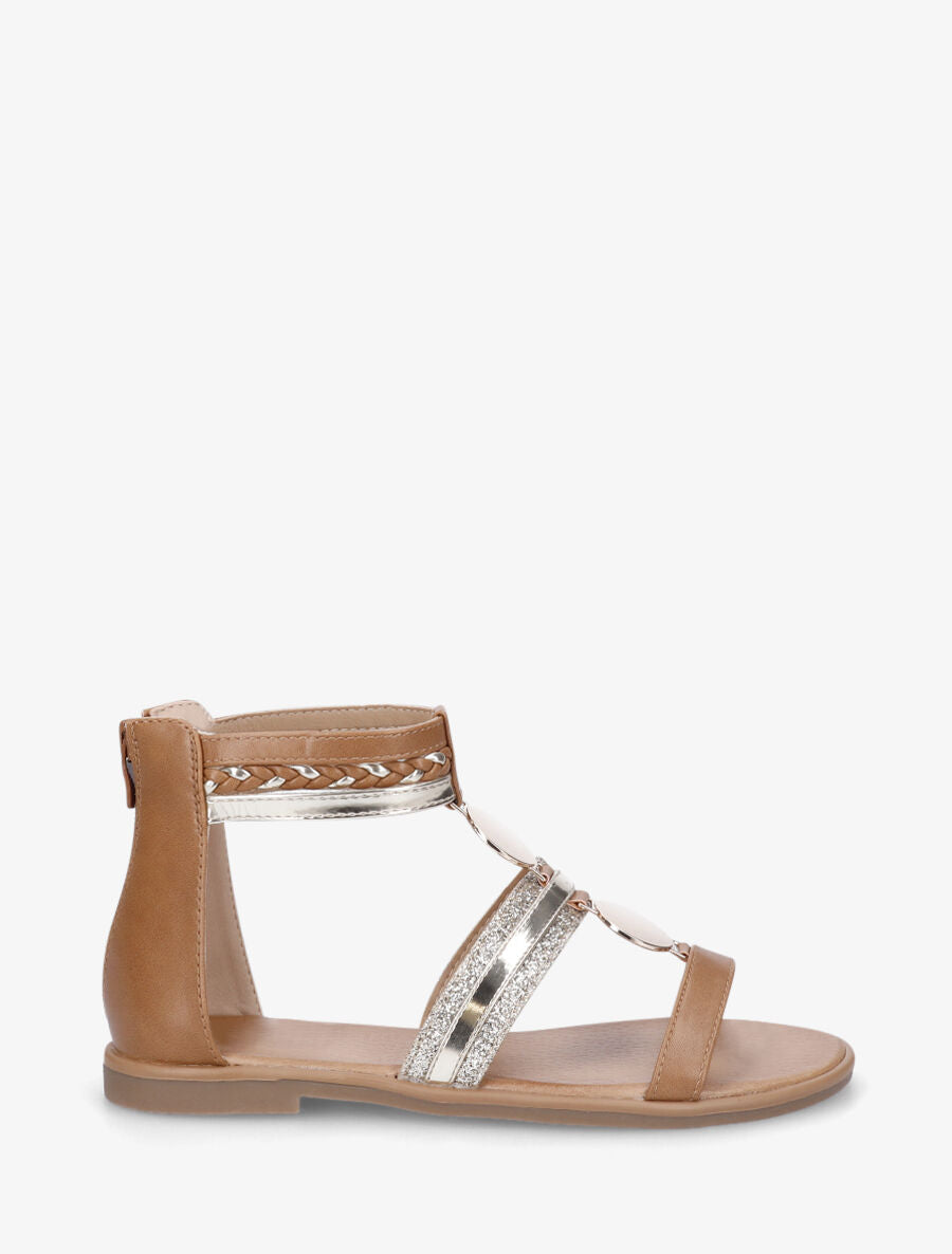 Nu-pieds bijou à paillettes - Camel - 7