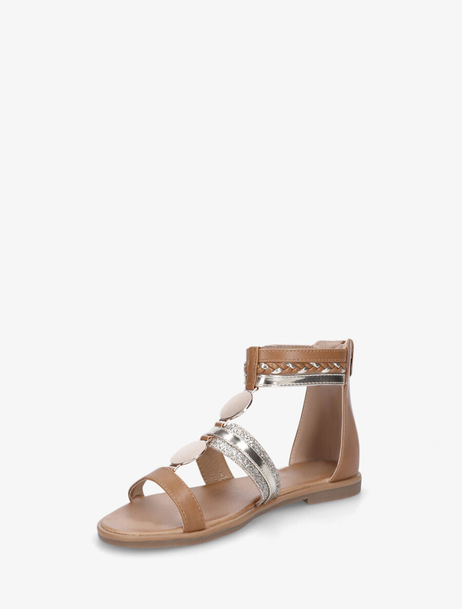 Nu-pieds bijou à paillettes - Camel - 4