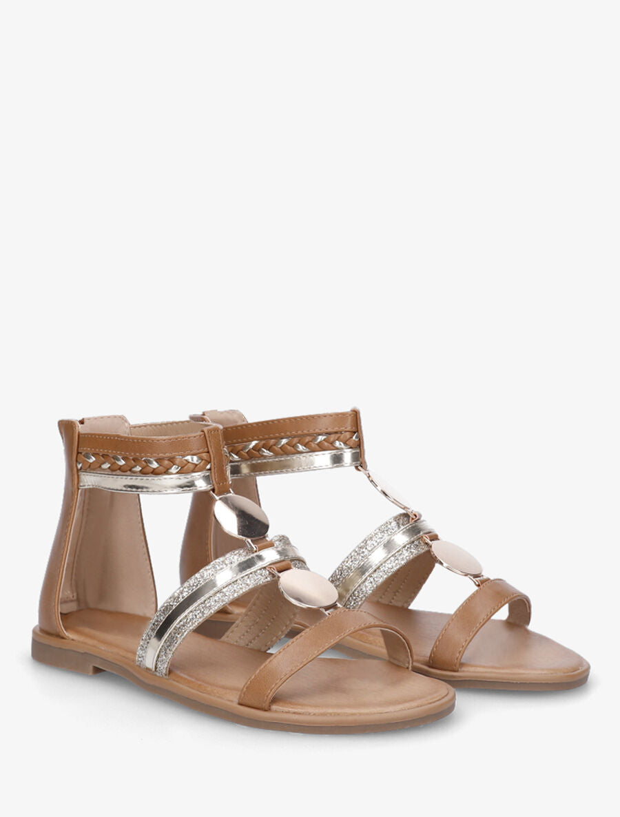 Nu-pieds bijou à paillettes - Camel - 5
